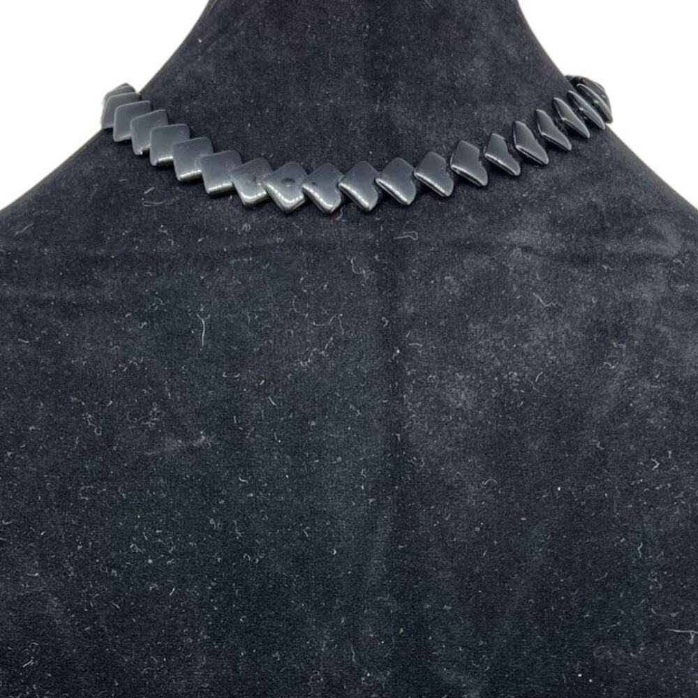 Vintage Trifari Black Geometric Collar Necklace Square Bead Design